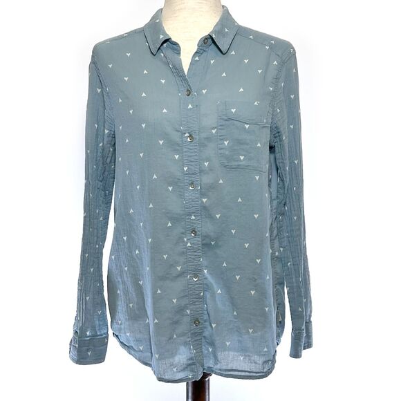 Eddie Bauer Sz LG Blue Gauzy Long Sleeve Classic Fit Button Up Top Women *READ* - Picture 1 of 9